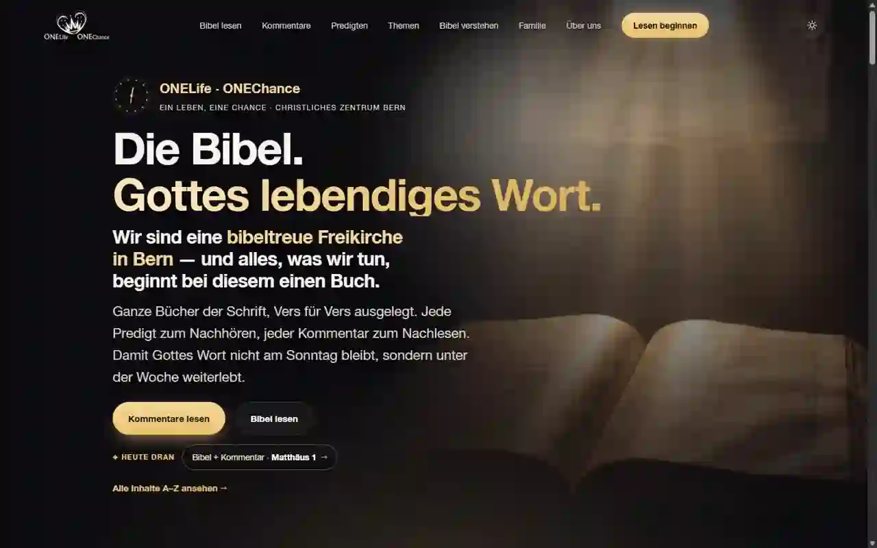 Startseite von ONELife ONEChance auf einem Laptop